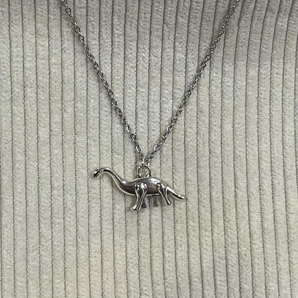 Silver Dinosaur Brontosaurus Necklace - Cute Sauropod, Sinclair, Pendant - Picture 4 of 5